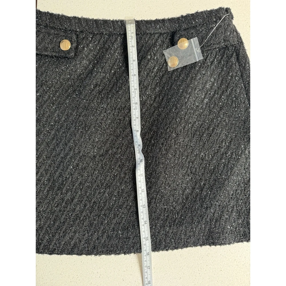 Michael Kors Black Bouclé Micro Mini Skirt Size 6 Gold Buttons NEW